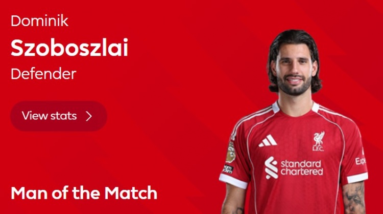 PG游戏官网-毫无悬念！官方：索博斯洛伊当选利物浦vs阿森纳全场最佳